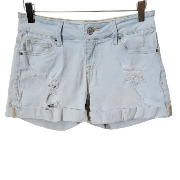 Guess Light Wash Destroyed Cuffed Denim Shorts - Picture 1 of 16